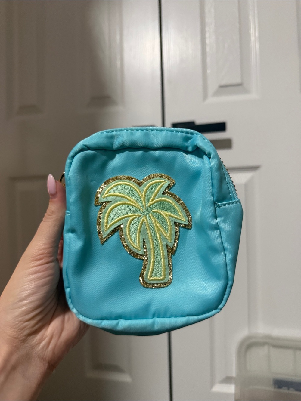 Stoney Clover Lane by Target blue Palm Tree Cosmetic Pouch w/ Gold Glitter Trim